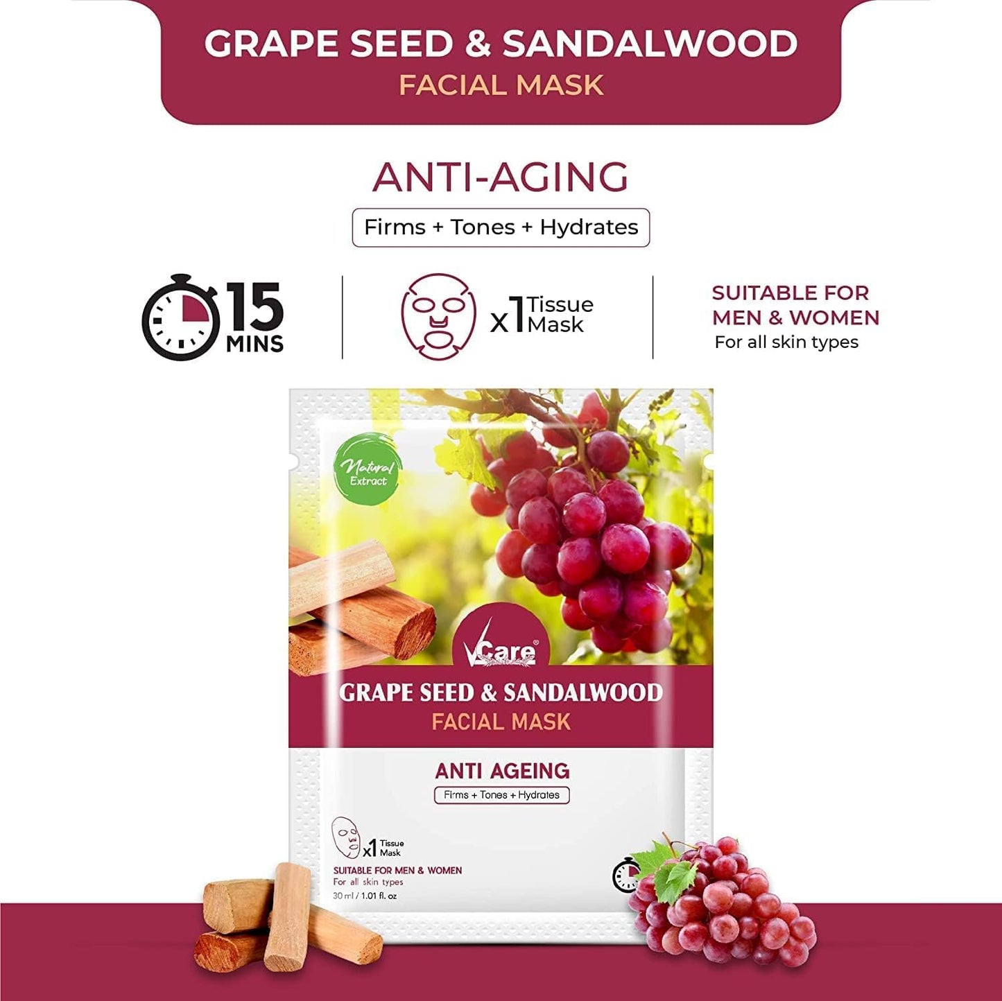 Grape Seed and Sandalwood Anti Aging - Face Mask